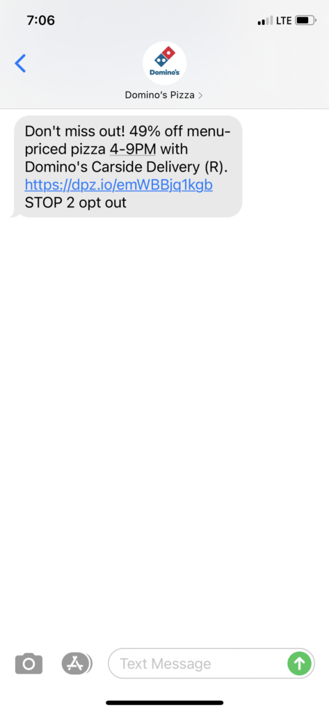 Domino's Text Message Marketing Example - 05.21.2021