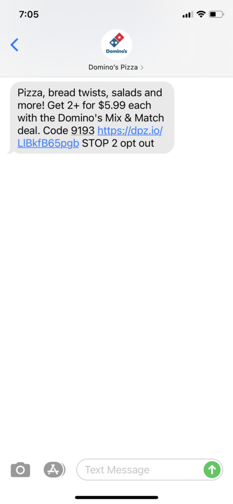 Domino's Text Message Marketing Example - 05.25.2021