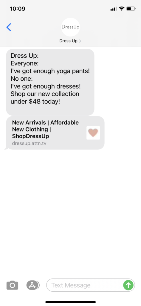 Dress Up Text Message Marketing Example - 05.01.2021
