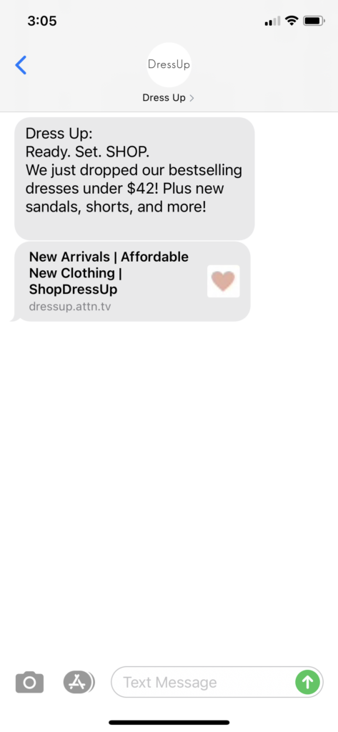 Dress Up Text Message Marketing Example - 05.08.2021