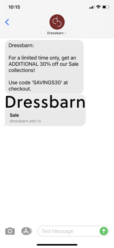 Dressbarn Text Message Marketing Example - 04.29.2021