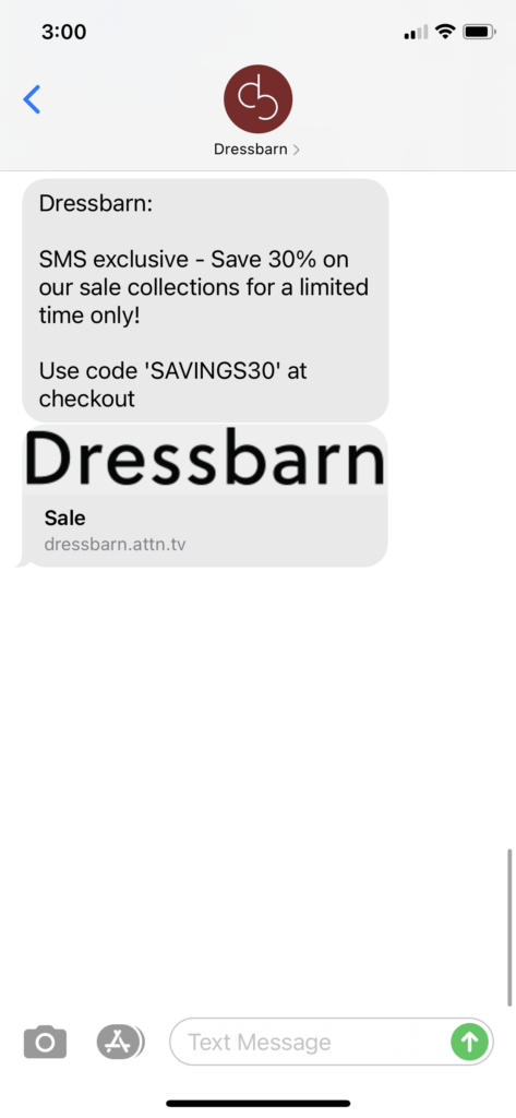 Dressbarn Text Message Marketing Example - 05.08.2021