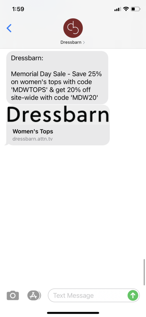 Dressbarn Text Message Marketing Example - 05.29.2021