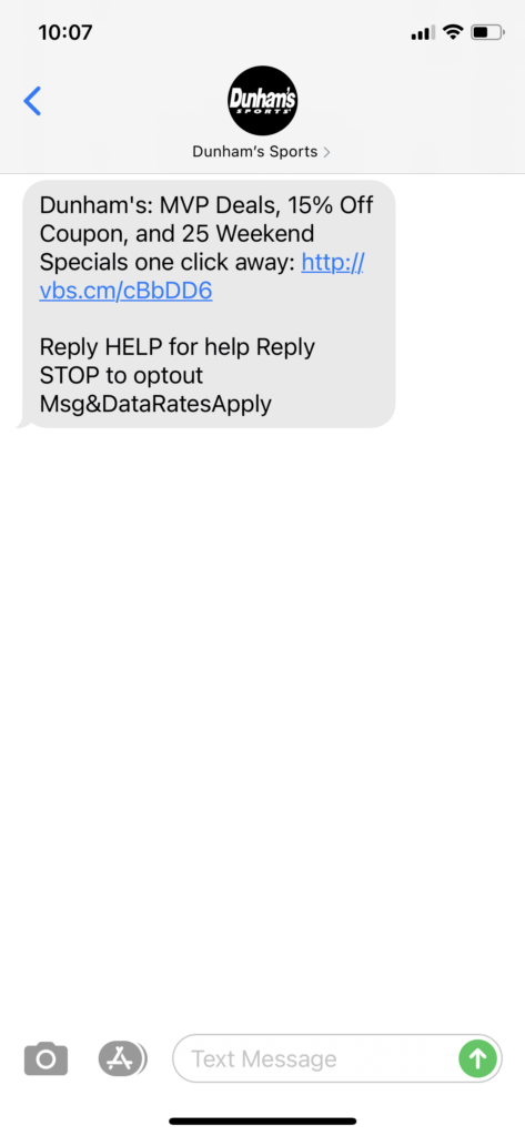 Dunham's Text Message Marketing Example - 05.01.2021