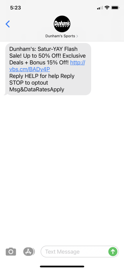 Dunham's Text Message Marketing Example - 05.15.2021