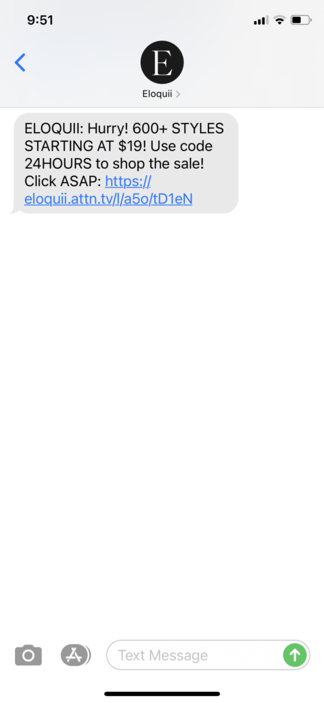 Eloquii Text Message Marketing Example - 05.02.2021