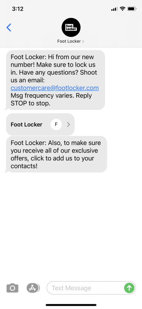 Foot Locker Text Message Marketing Example - 05.07.2021