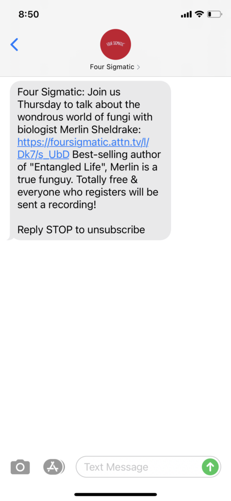 Four Sigmatic Text Message Marketing Example - 05.25.2021