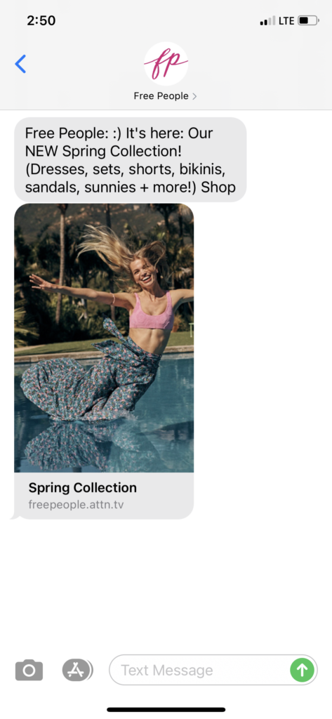 Free People Text Message Marketing Example - 05.11.2021