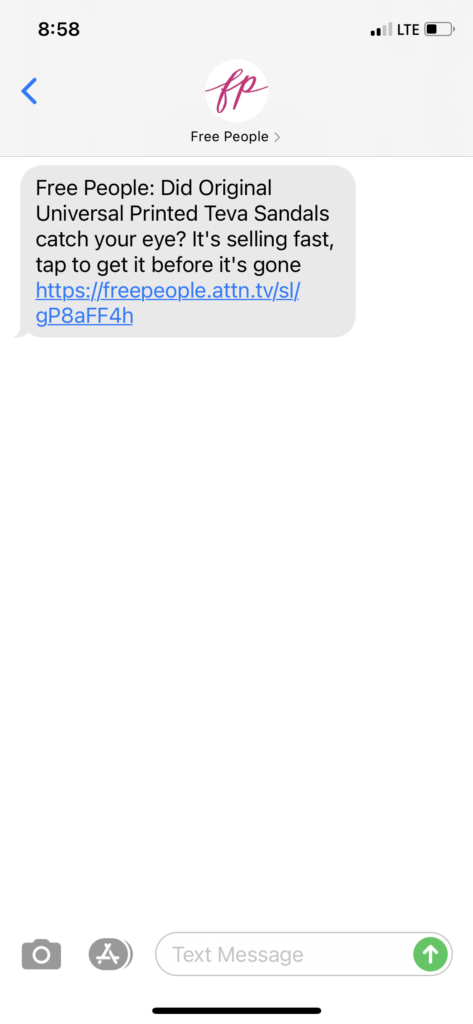 Free People Text Message Marketing Example - 05.16.2021