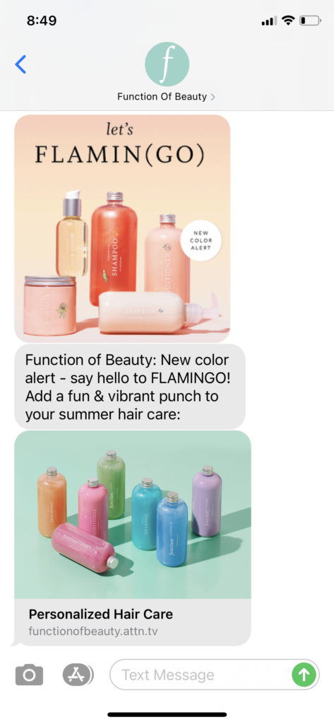 Function of Beauty Text Message Marketing Example - 05.25.2021