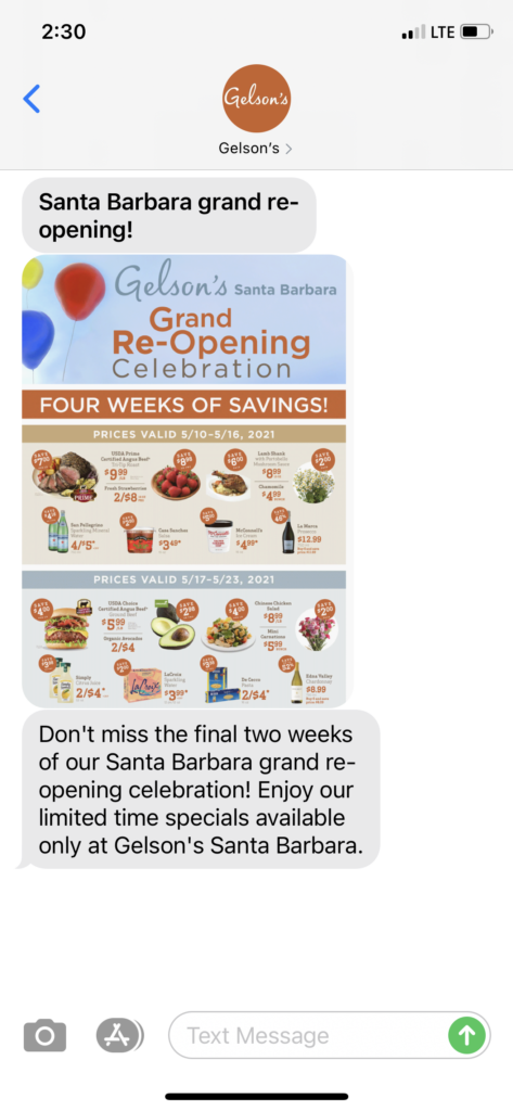 Gelson's Text Message Marketing Example - 05.11.2021