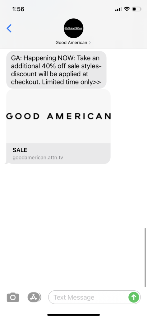 Good American Text Message Marketing Example - 05.29.2021