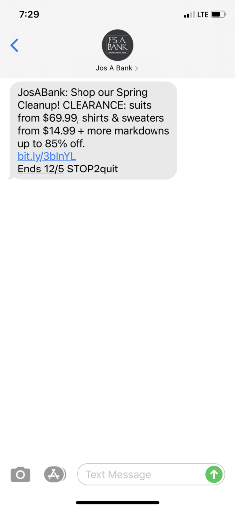 Jos. A. Bank Text Message Marketing Example - 05.20.2021