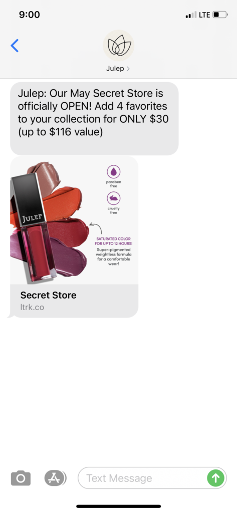 Julep Text Message Marketing Example - 05.16.2021