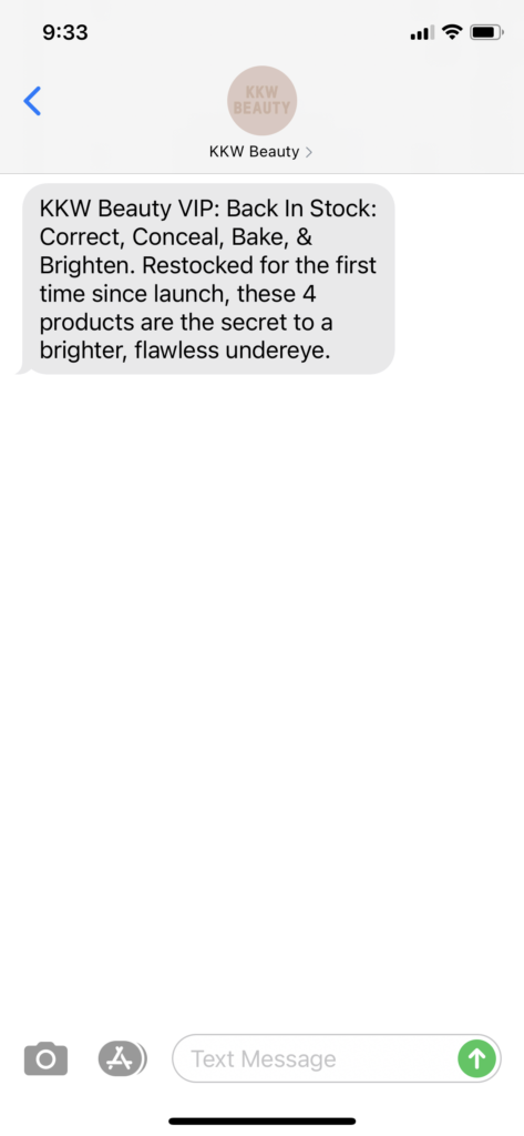 KKW Beauty Text Message Marketing Example - 04.30.2021