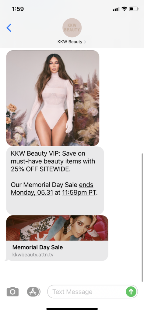 KKW Beauty Text Message Marketing Example - 05.29.2021