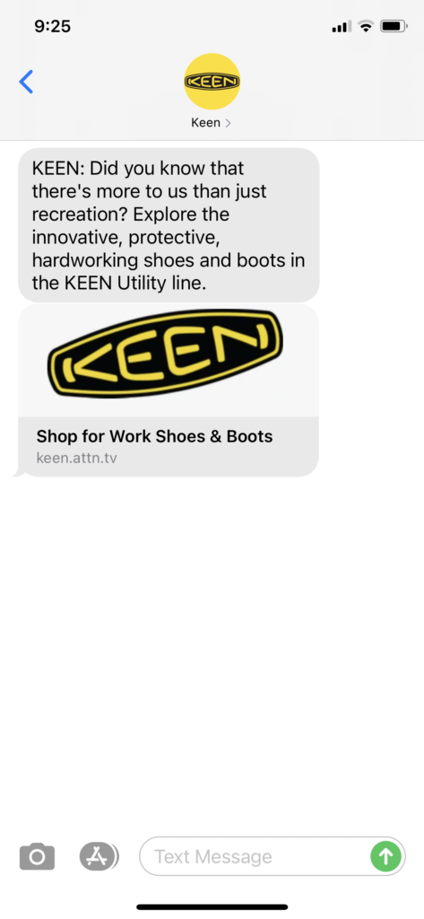 Keen Text Message Marketing Example - 04.30.2021