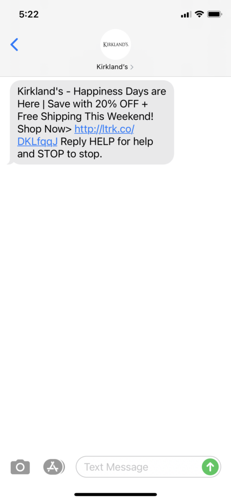 Kirkland's Text Message Marketing Example - 05.15.2021