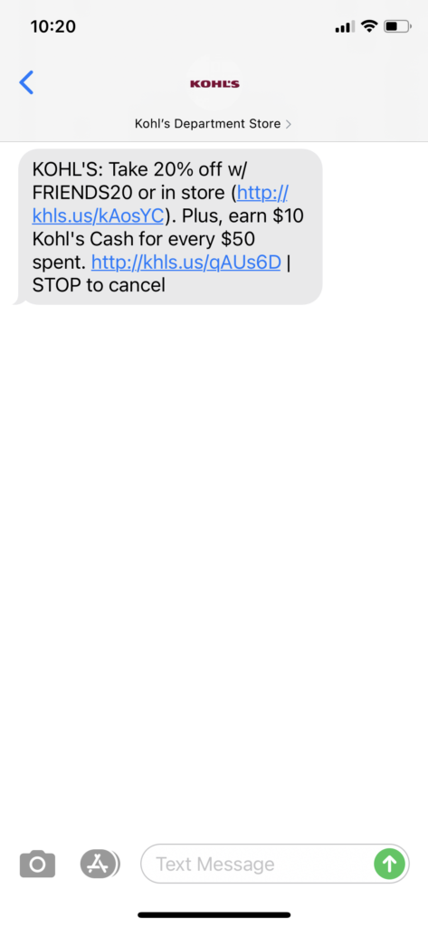Kohl's Text Message Marketing Example - 04.29.2021