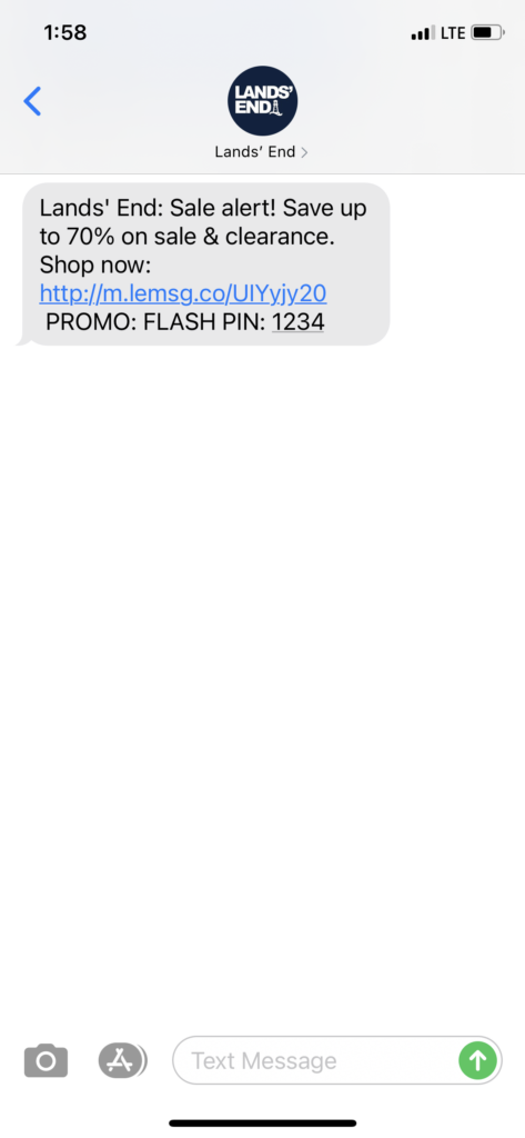 Lands' End Text Message Marketing Example - 05.14.2021