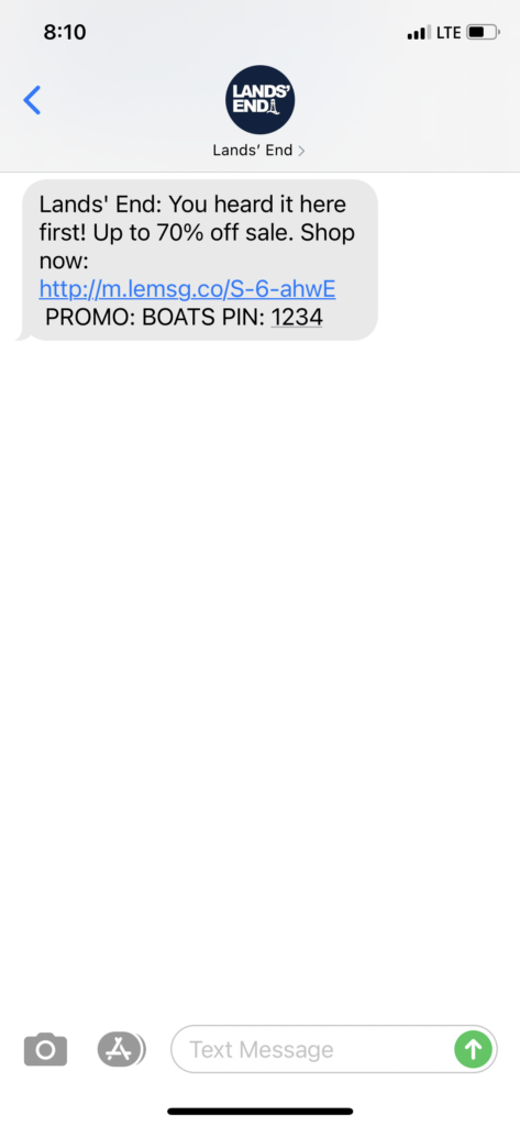 Lands' End Text Message Marketing Example - 05.19.2021