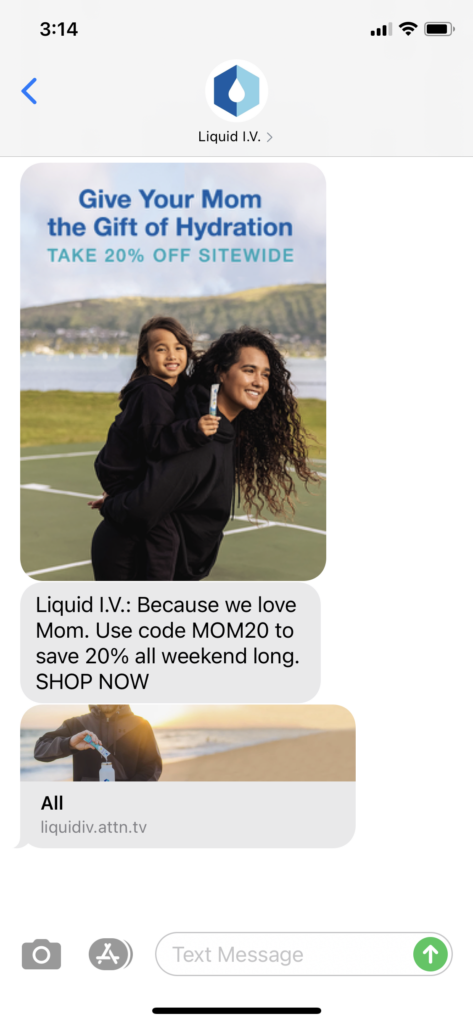 Liquid IV Text Message Marketing Example - 05.07.2021