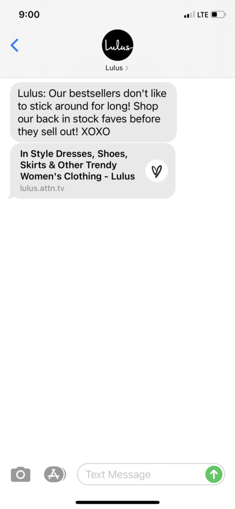 Lulus Text Message Marketing Example - 05.16.2021