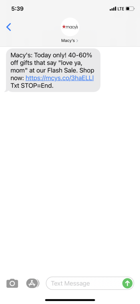 Macy's Text Message Marketing Example - 05.03.2021
