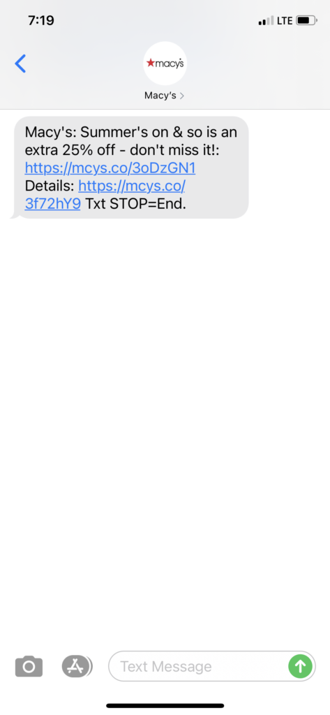 Macy's Text Message Marketing Example - 05.20.2021