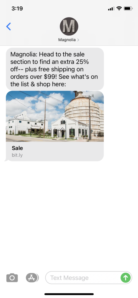 Magnolia Text Message Marketing Example - 05.07.2021
