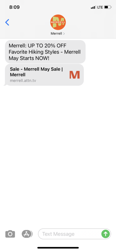 Merrell Text Message Marketing Example - 05.19.2021