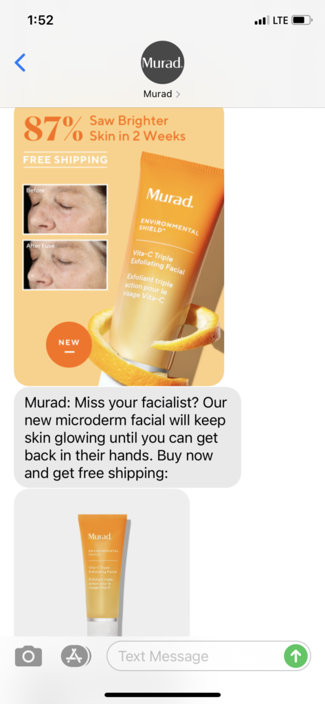 Murad Text Message Marketing Example - 05.14.2021