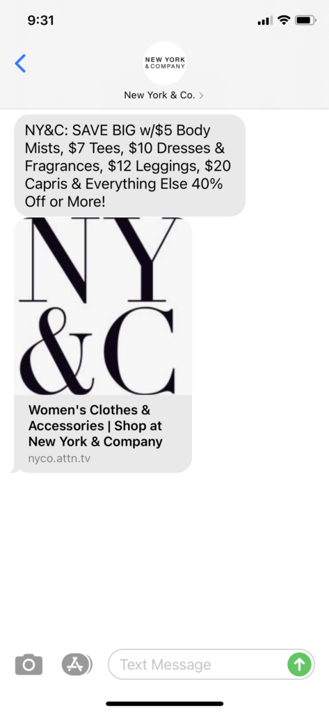 New York & Co Text Message Marketing Example - 04.30.2021