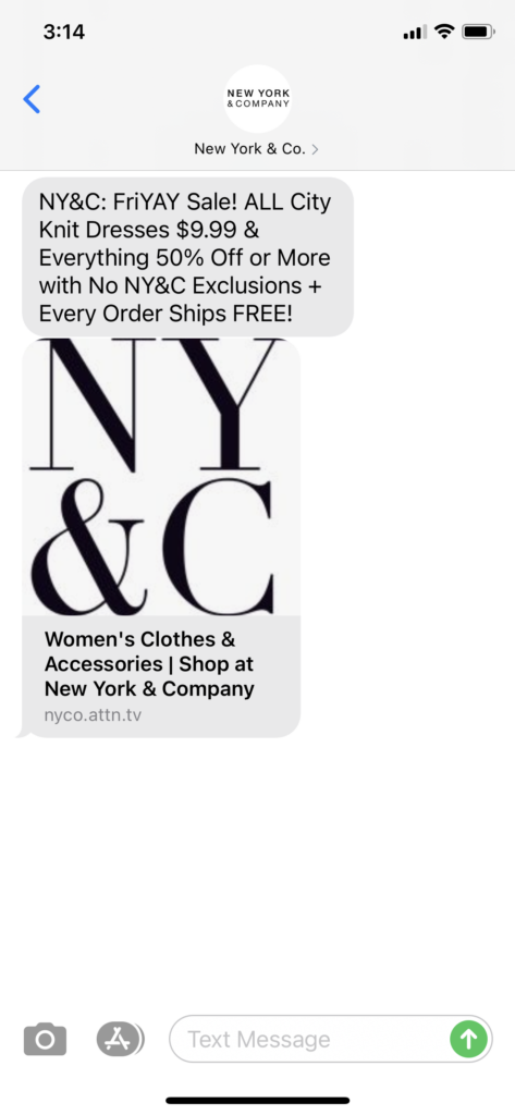 New York & Co Text Message Marketing Example - 05.07.2021