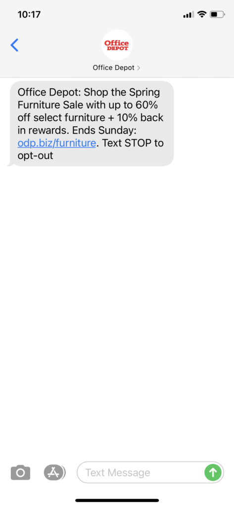 Office Depot Text Message Marketing Example - 04.29.2021