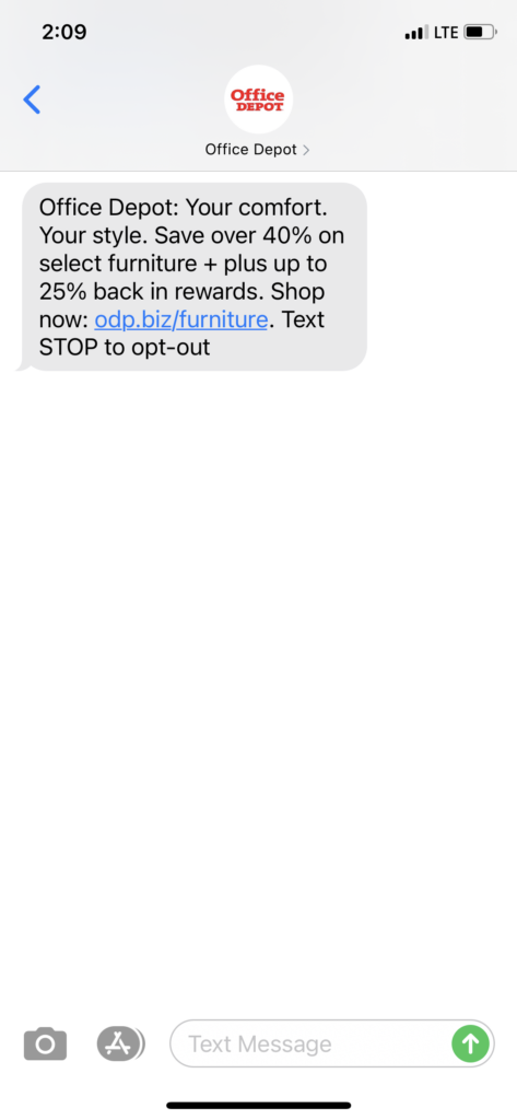 Office Depot Text Message Marketing Example - 05.13.2021