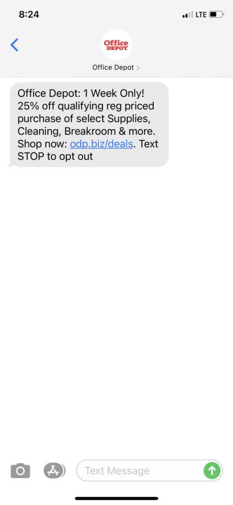 Office Depot Text Message Marketing Example - 05.18.2021