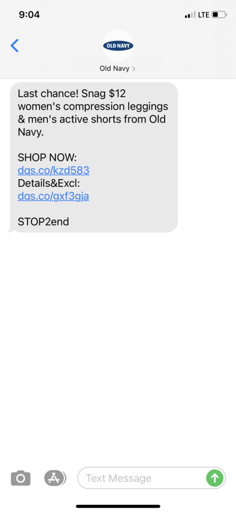 Old Navy Text Message Marketing Example - 05.16.2021