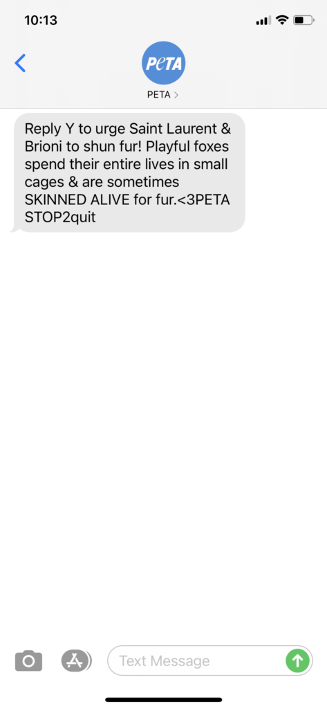 PETA Text Message Marketing Example - 04.29.2021