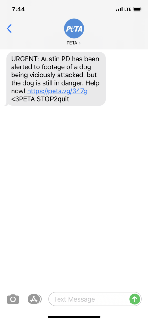 PETA Text Message Marketing Example - 05.05.2021