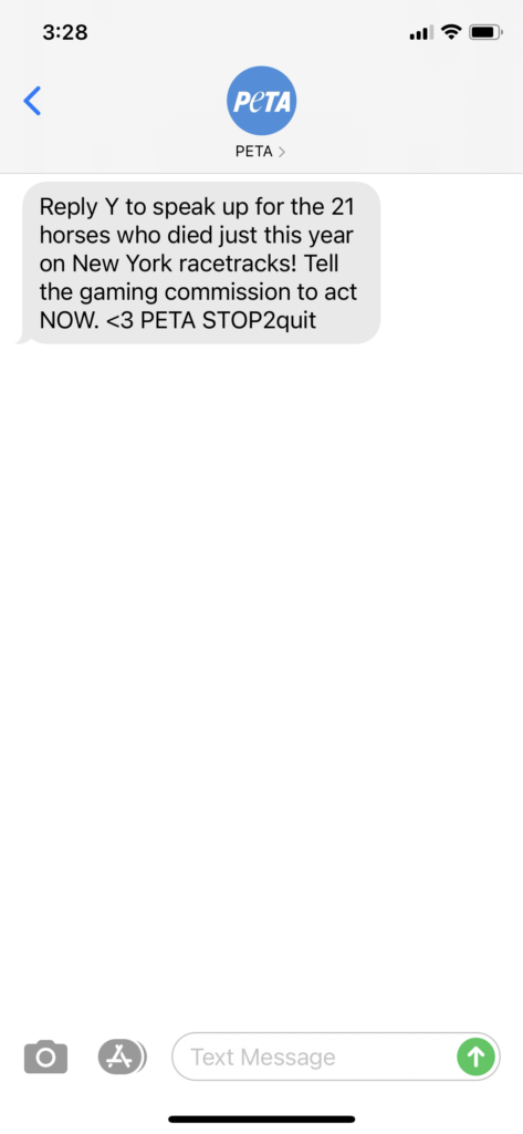PETA Text Message Marketing Example - 05.06.2021