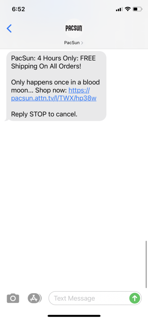 PacSun Text Message Marketing Example - 05.26.2021