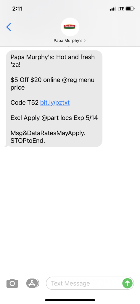 Papa Murphy's Text Message Marketing Example - 05.13.2021
