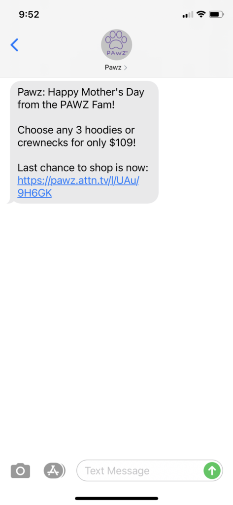 Pawz Text Message Marketing Example - 05.09.2021