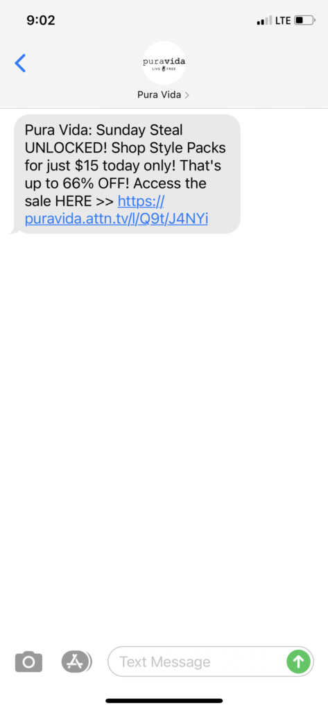 Pura Vida Text Message Marketing Example - 05.16.2021
