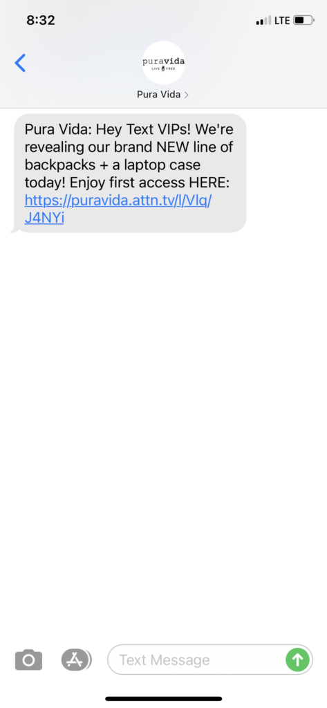 Pura Vida Text Message Marketing Example - 05.18.2021
