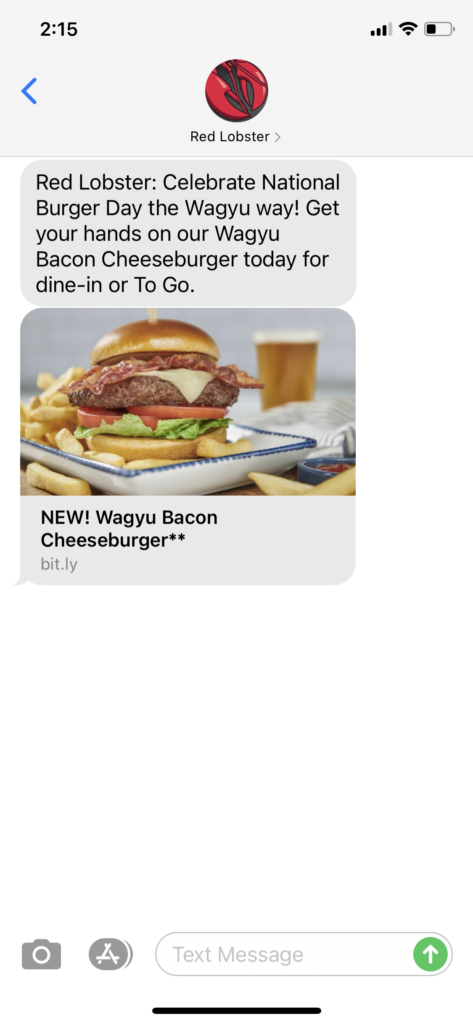 Red Lobster Text Message Marketing Example - 05.28.2021