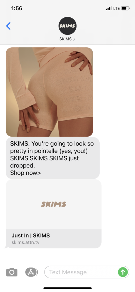 SKIMS Text Message Marketing Example - 05.14.2021