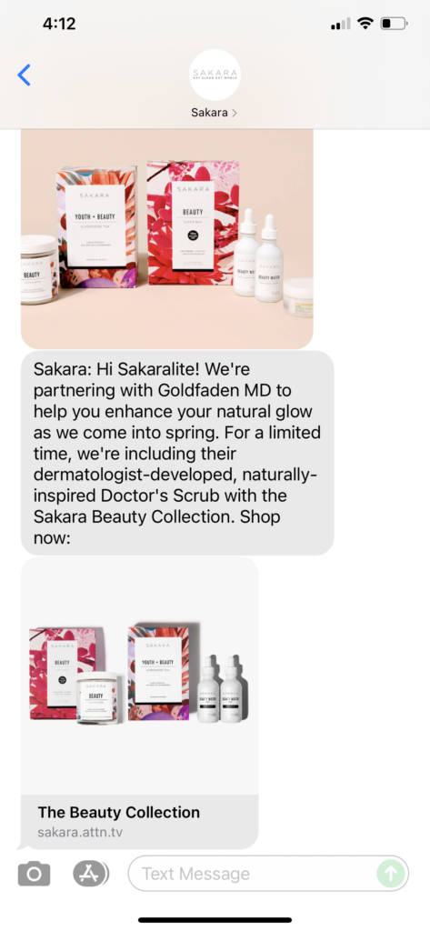 Sakara Text Message Marketing Example - 03.23.2021